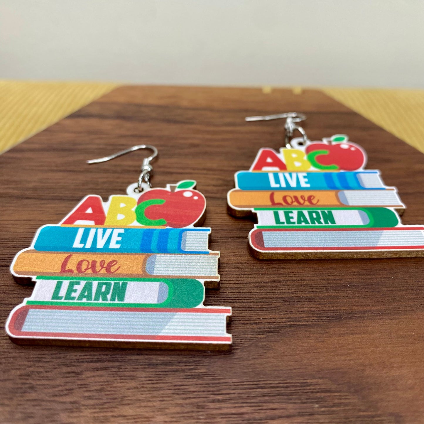 Wooden Dangle Earrings - Teacher - Live Love Learn