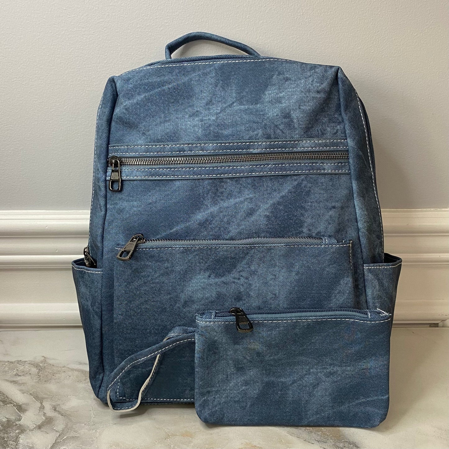 Denim Suede Brooke Backpack + Pouch