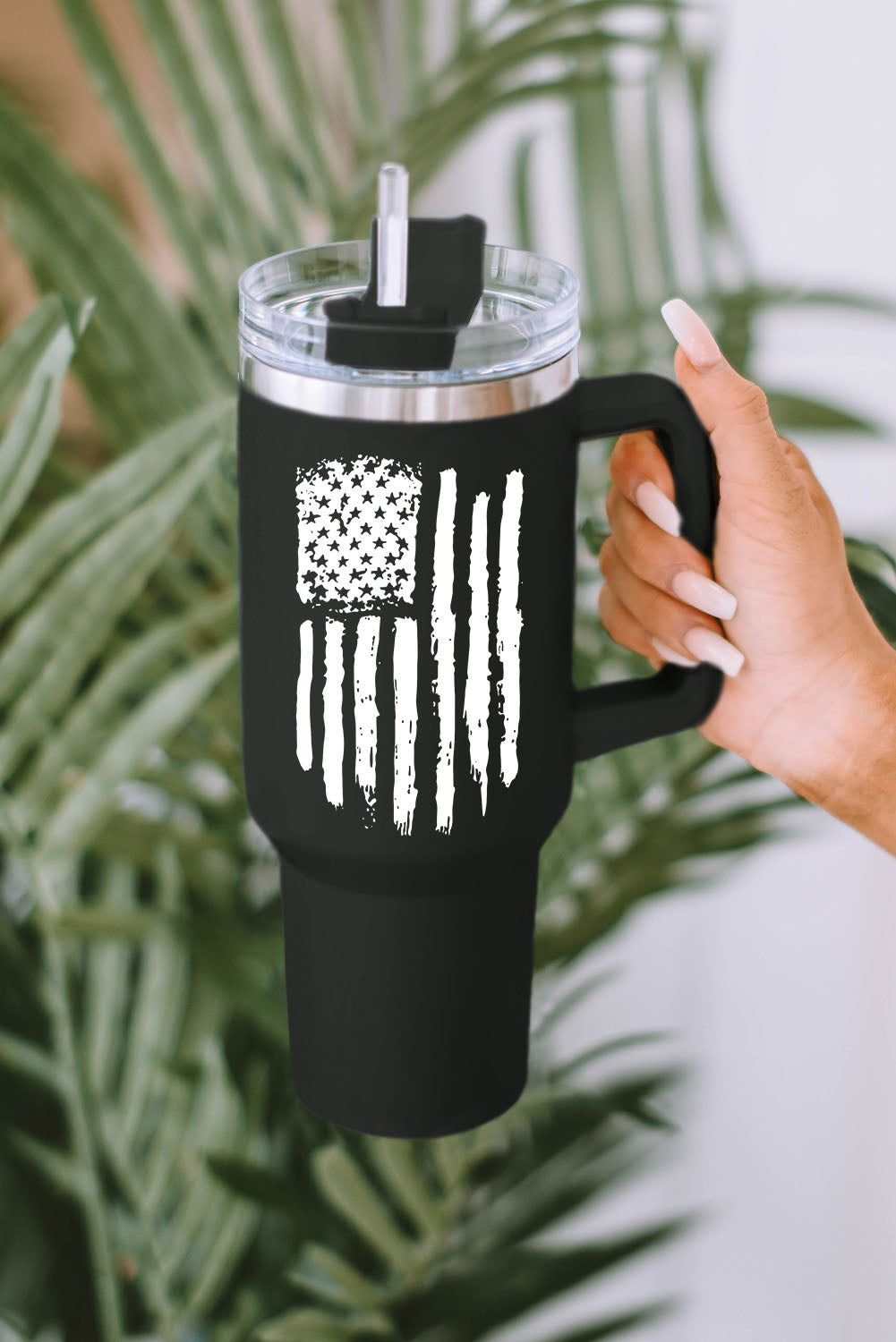 40oz American Flag Print Stainless Steel Tumbler Mug with Handle