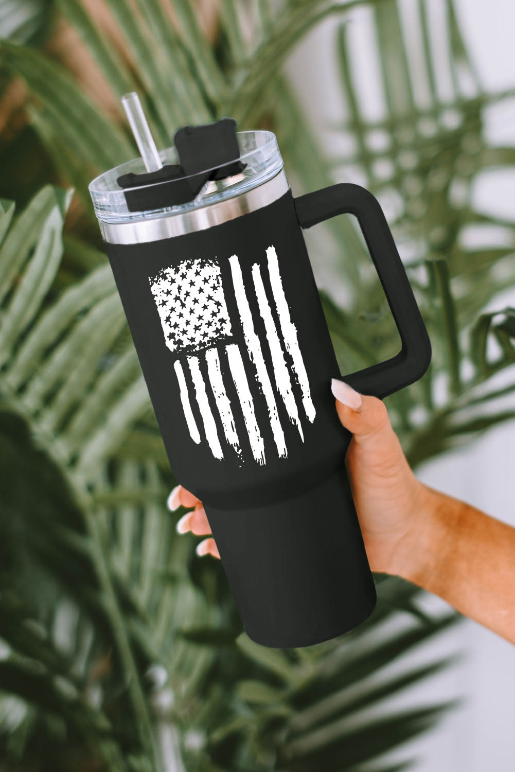 40oz American Flag Print Stainless Steel Tumbler Mug with Handle