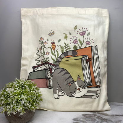 Tote Bag - Sleepy Cats & Books - #7