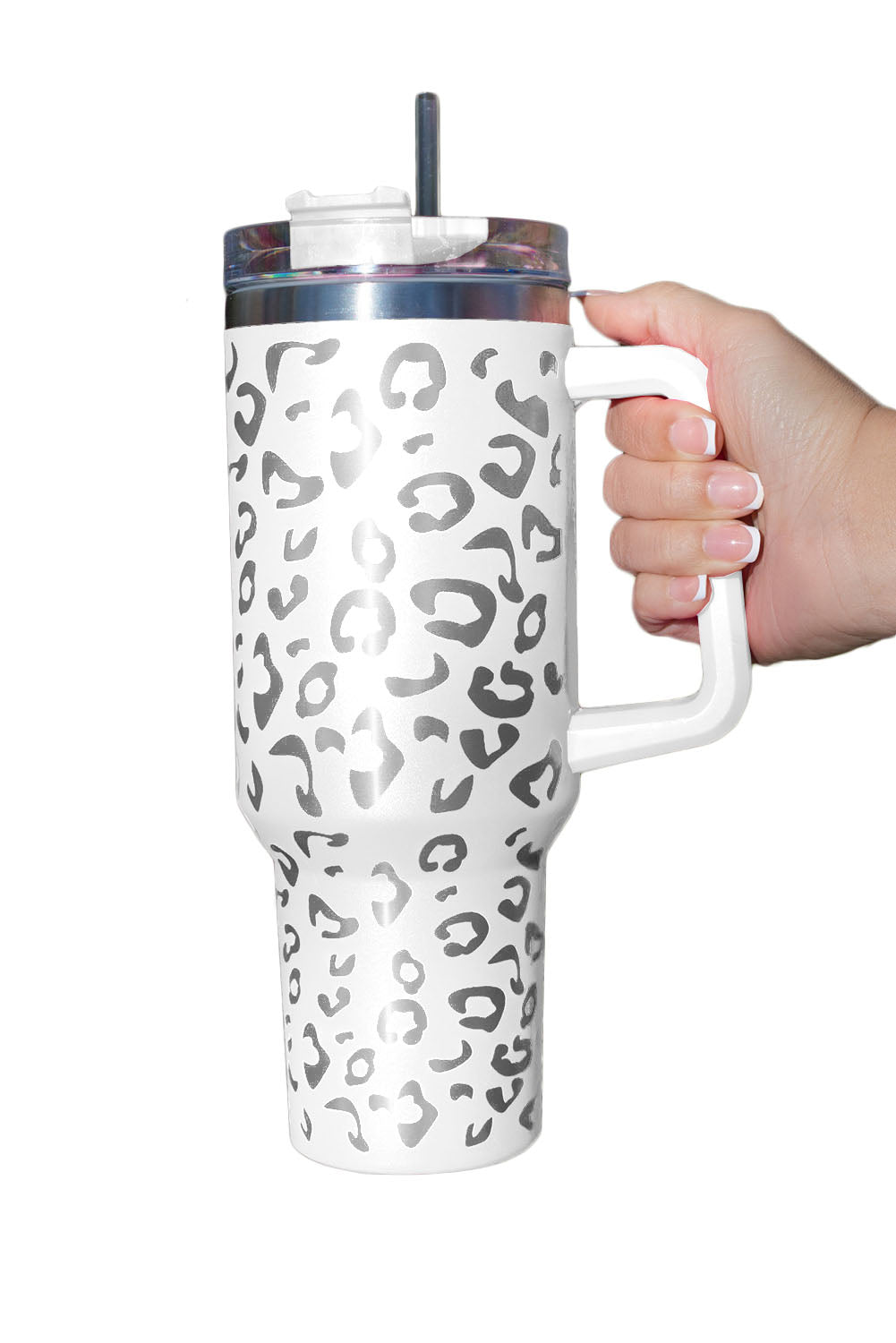 Rosy 304 Leopard Spotted Stainless Double Insulated Tumbler Mug With Handle