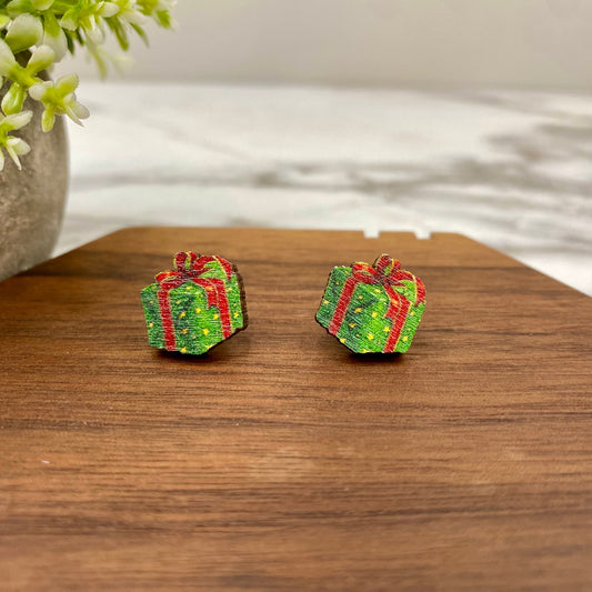 Wooden Stud Earrings - Christmas - Present #2