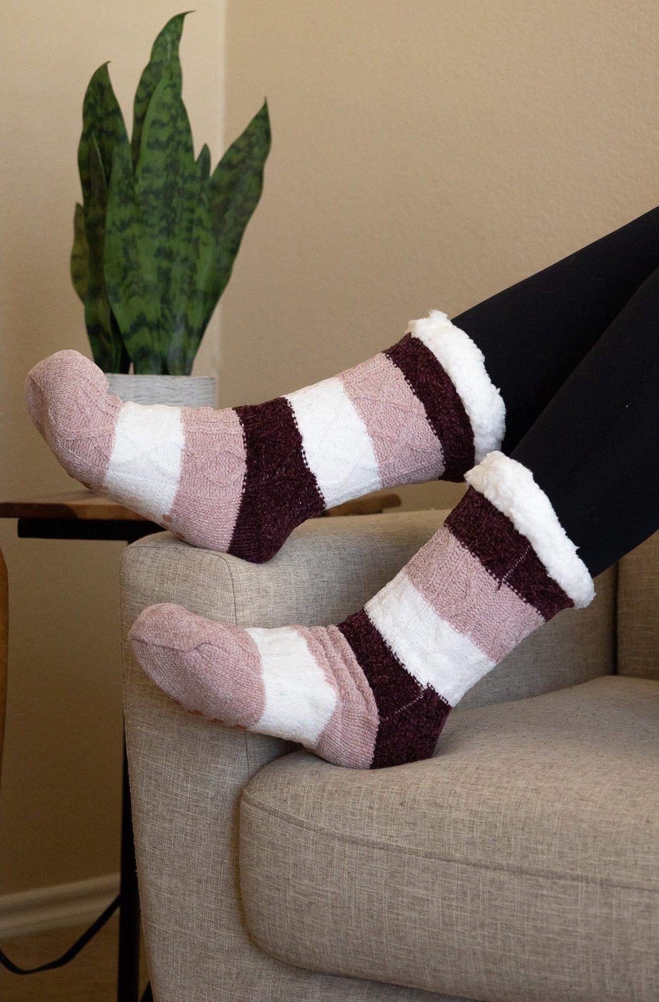 The Kyla - Striped Acrylic Winter Slipper Socks