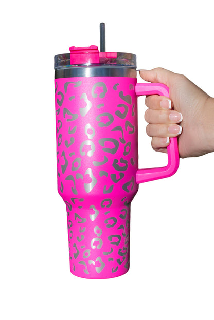 Rosy 304 Leopard Spotted Stainless Double Insulated Tumbler Mug With Handle