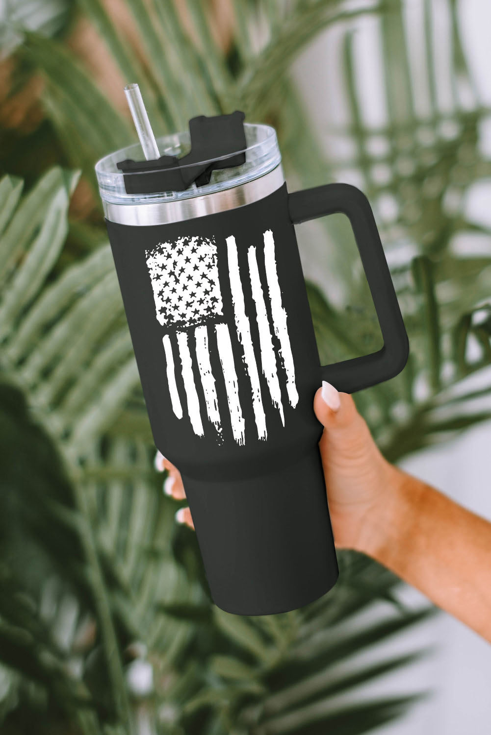 40oz American Flag Print Stainless Steel Tumbler Mug with Handle