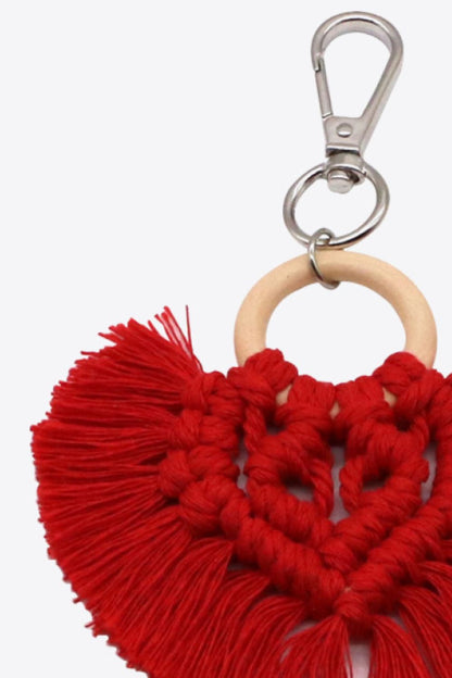 Assorted 4-Pack Heart-Shaped Macrame Fringe Keychain