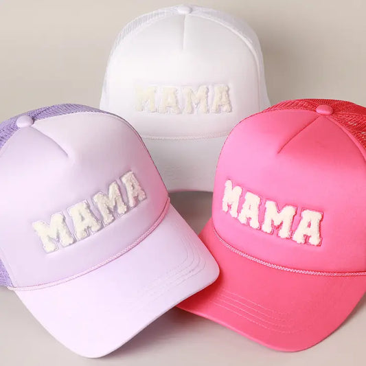 Mama Chenille Letter Patch Trucker Hat in Three Colors