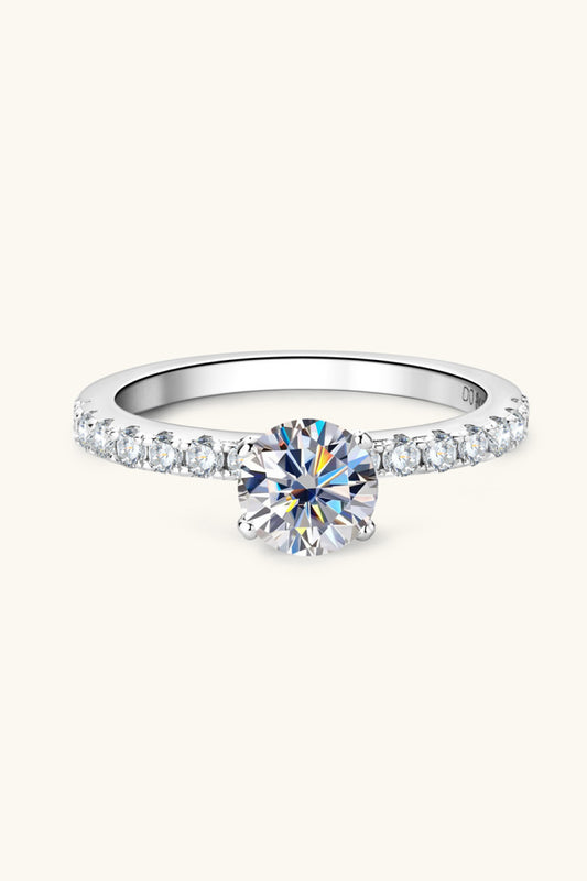 Moissanite Platinum-Plated Side Stone Ring