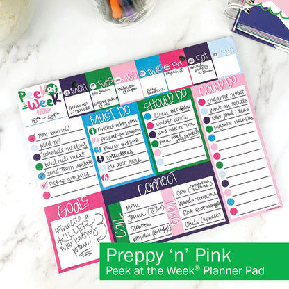 Peek at the Week® | Weekly Planner Pad | Checklists, Priorities, Dry Erase Backer - Denise Albright® 