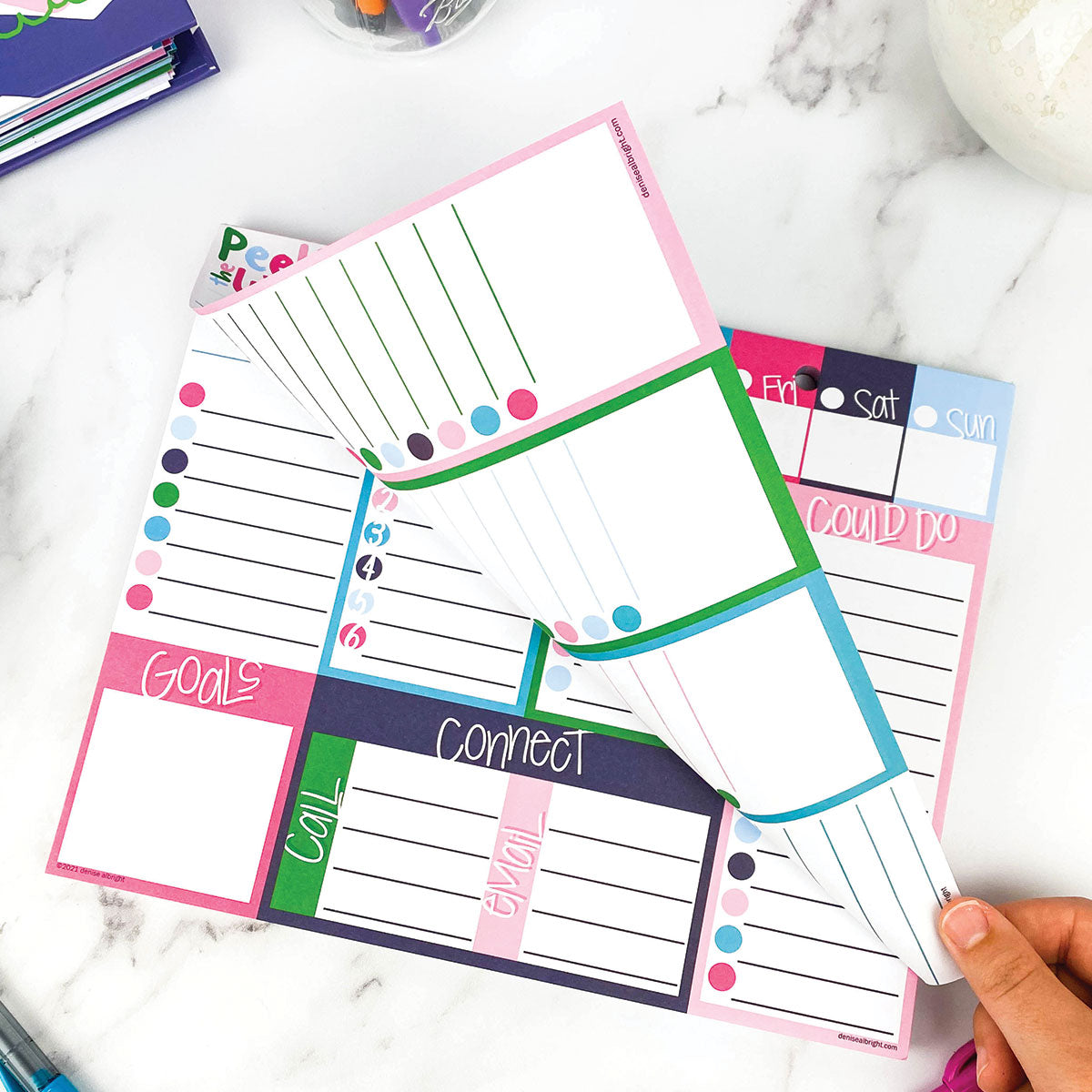 Peek at the Week® | Weekly Planner Pad | Checklists, Priorities, Dry Erase Backer - Denise Albright® 