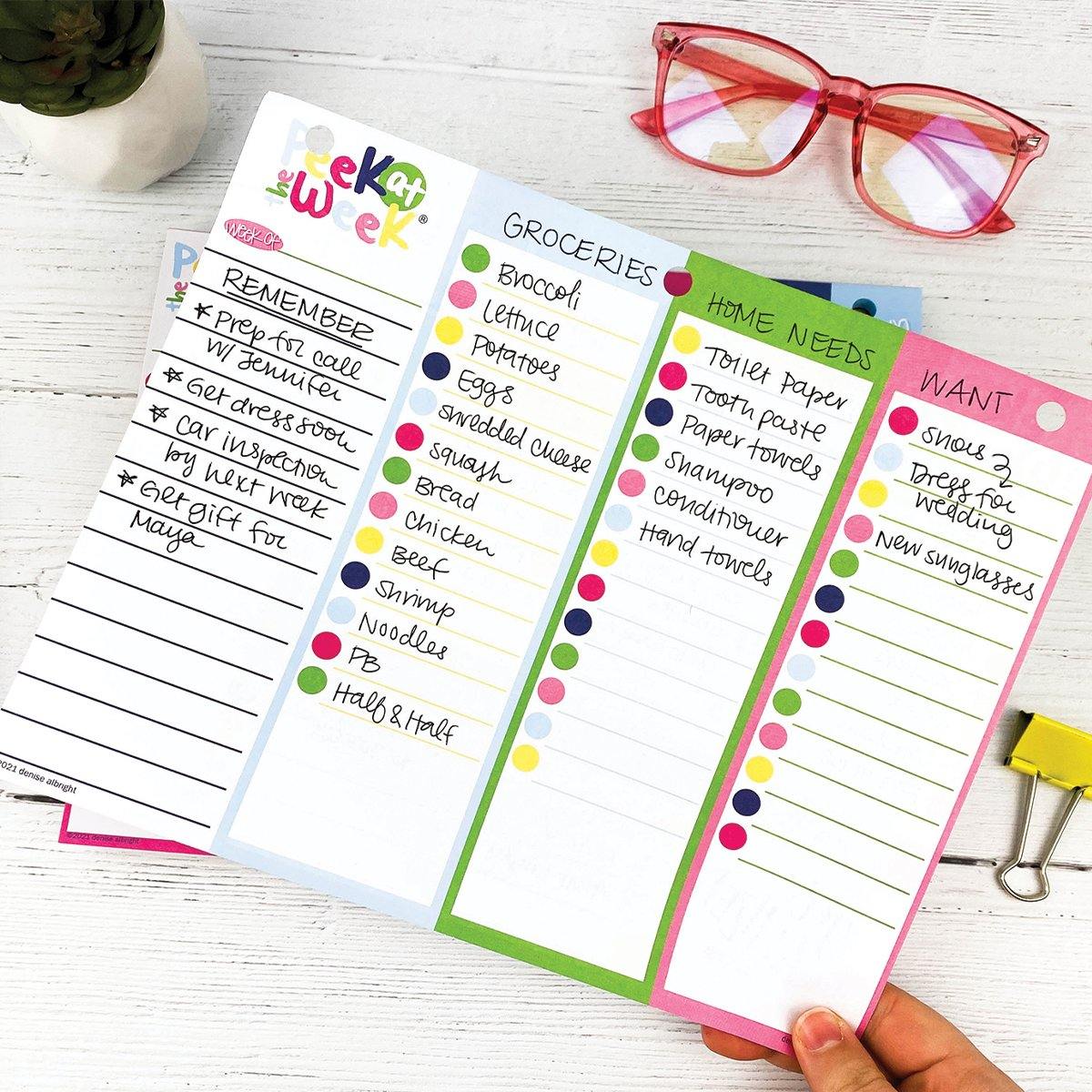 Peek at the Week® | Weekly Planner Pad | Checklists, Priorities, Dry Erase Backer - Denise Albright® 