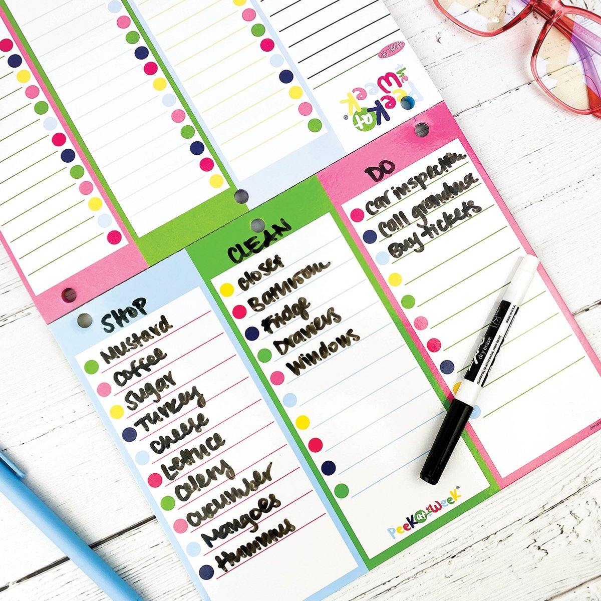 Peek at the Week® | Weekly Planner Pad | Checklists, Priorities, Dry Erase Backer - Denise Albright® 