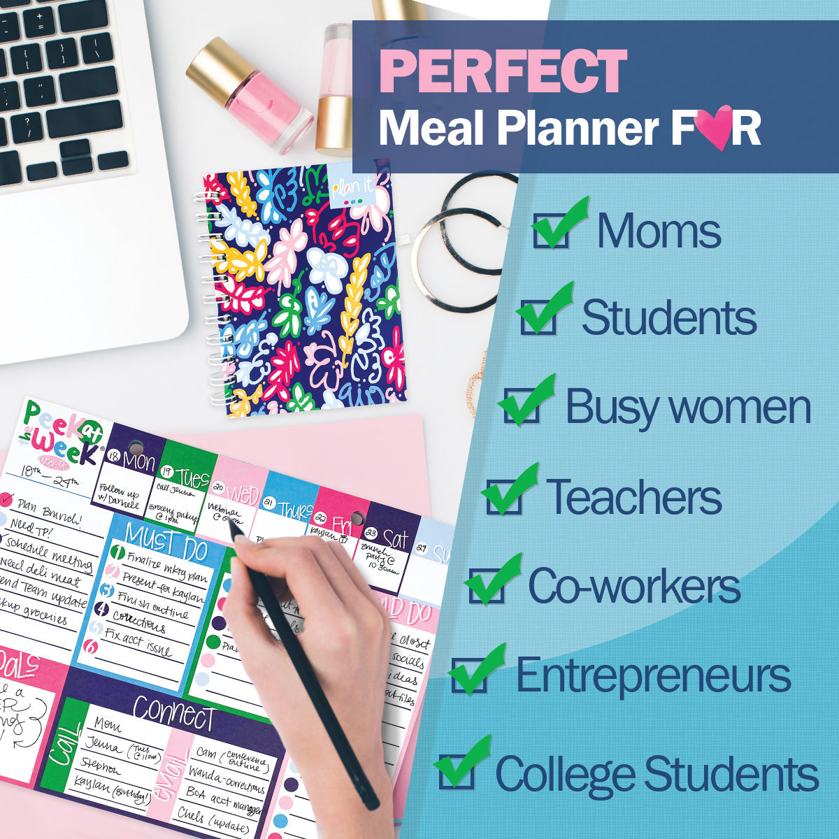 Peek at the Week® | Weekly Planner Pad | Checklists, Priorities, Dry Erase Backer - Denise Albright® 