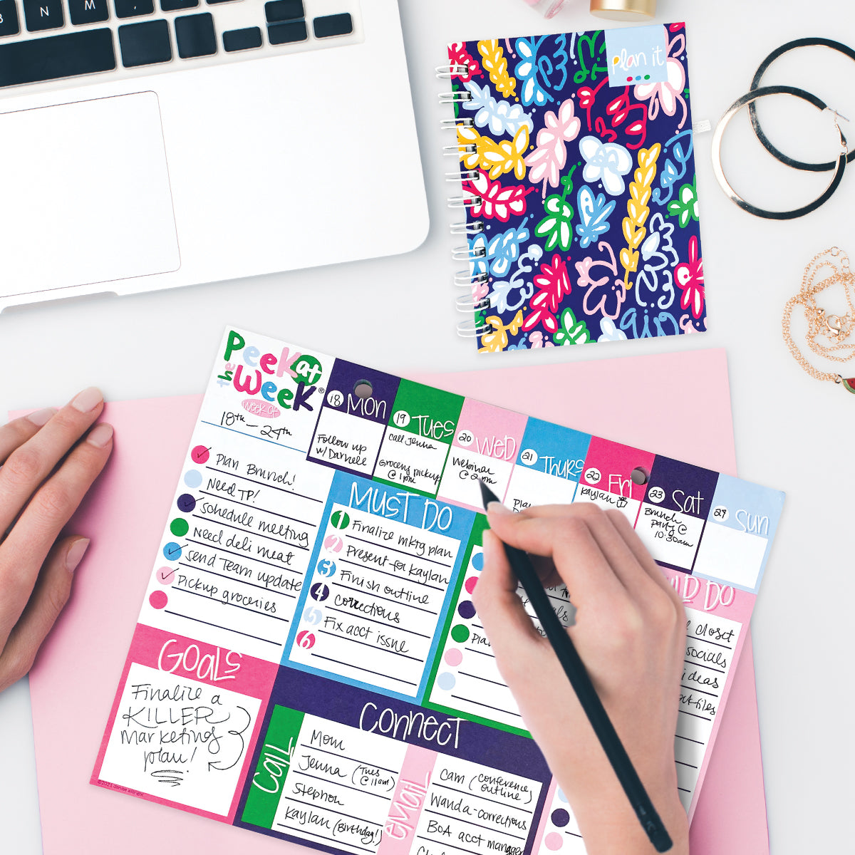 Peek at the Week® | Weekly Planner Pad | Checklists, Priorities, Dry Erase Backer - Denise Albright® 