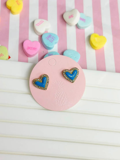 PREORDER: Pave Enamel Heart Stud Earrings in Two Colors