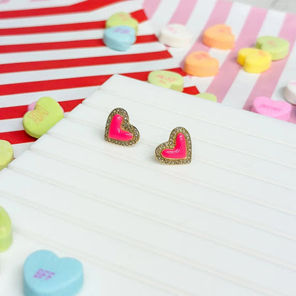 PREORDER: Pave Enamel Heart Stud Earrings in Two Colors