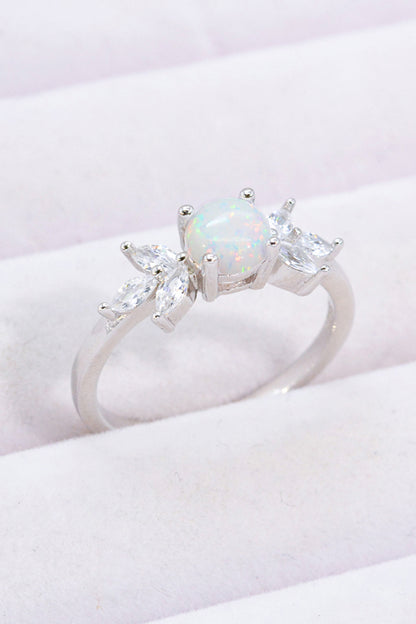 925 Sterling Silver Opal and Zircon Ring