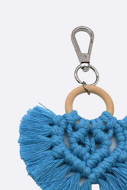 Assorted 4-Pack Heart-Shaped Macrame Fringe Keychain