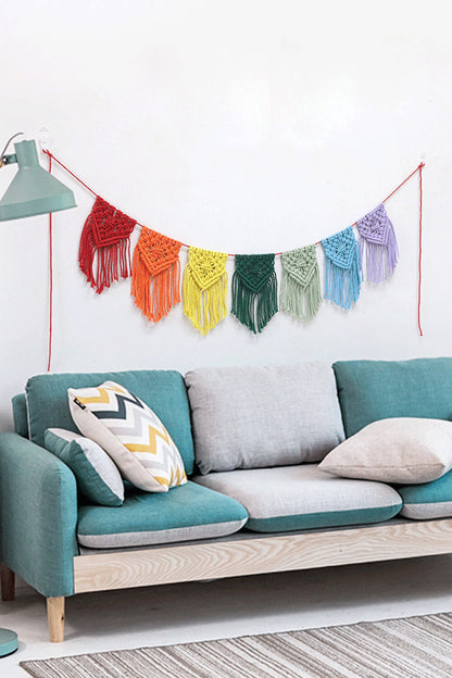 Rainbow Fringe Macrame Banner