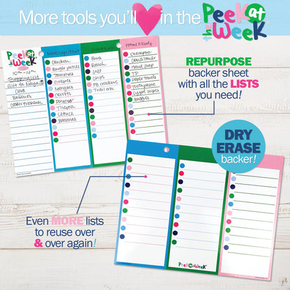 Peek at the Week® | Weekly Planner Pad | Checklists, Priorities, Dry Erase Backer - Denise Albright® 